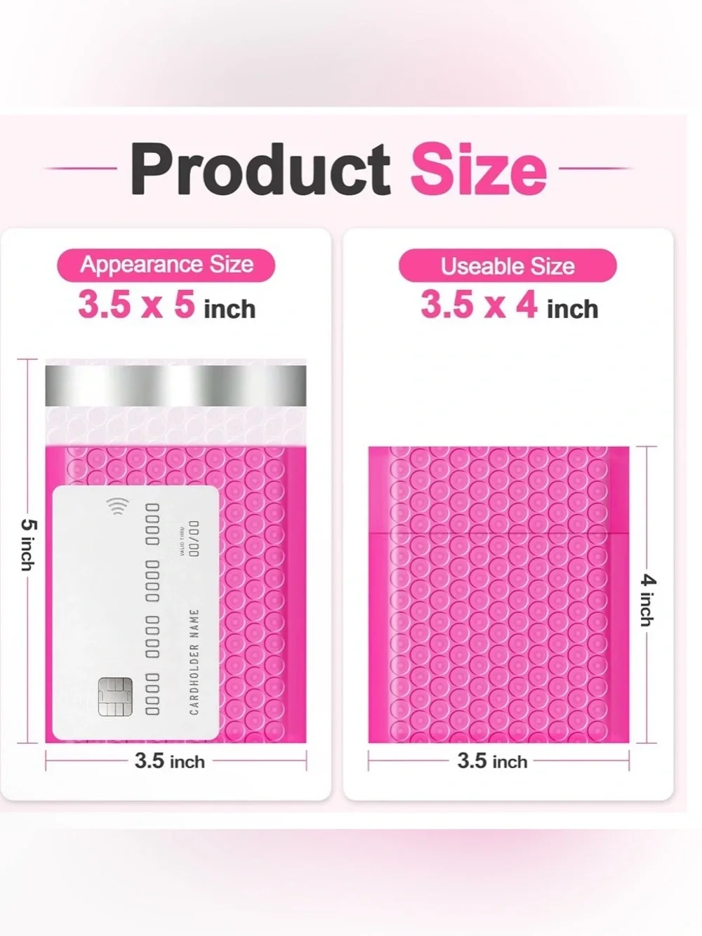 20 Hot Pink 5x3.5 Bubble Mailer Padded Envelope